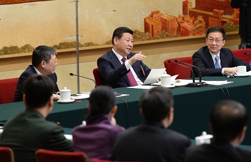 2014年3月習(xí)近平總書記參加十二屆全國(guó)人大二次會(huì)議上海代表團(tuán)的審議。