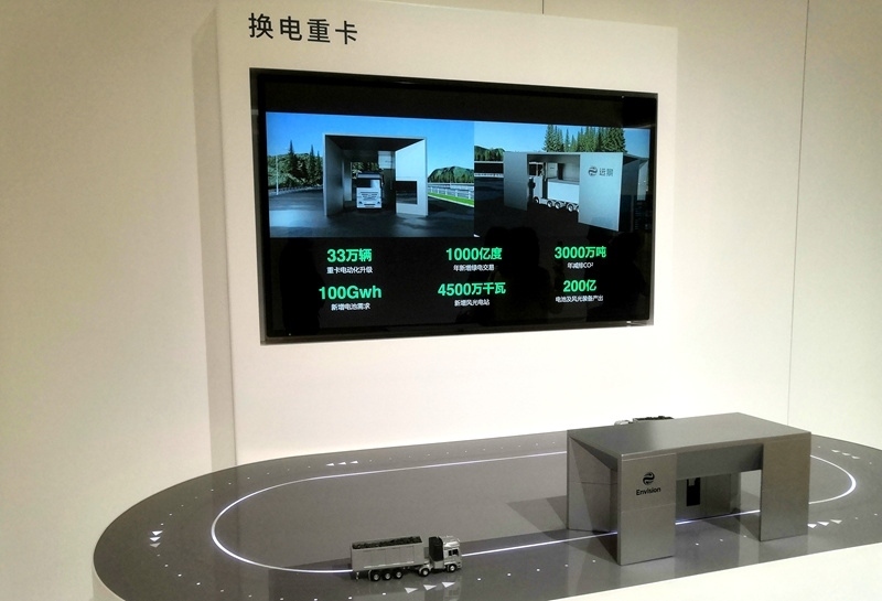 零碳產(chǎn)業(yè)園中換電重卡項目的演示模型。人民網(wǎng)記者 孫博洋攝