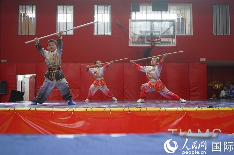 圖為開幕式現(xiàn)場兒童武術(shù)表演。人民網(wǎng)記者 許放攝