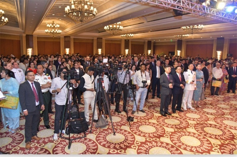 印度各界人士，各國(guó)駐印使節(jié)及外交官，中資企業(yè)、留學(xué)生和華僑華人等700余人出席招待會(huì)活動(dòng)現(xiàn)場(chǎng)。中國(guó)駐印度大使館供圖