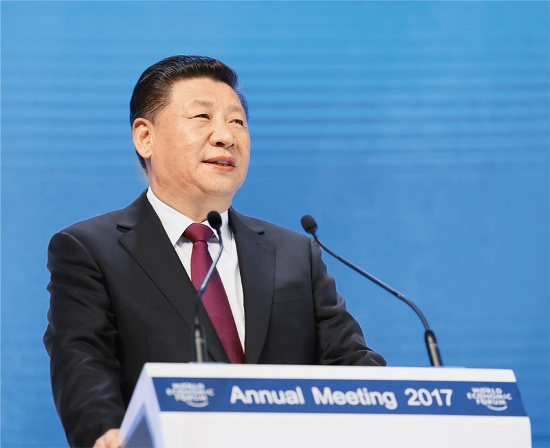 2017年1月17日，習(xí)近平主席在瑞士達(dá)沃斯國(guó)際會(huì)議中心出席世界經(jīng)濟(jì)論壇2017年年會(huì)開幕式，并發(fā)表題為《共擔(dān)時(shí)代責(zé)任 共促全球發(fā)展》的主旨演講。