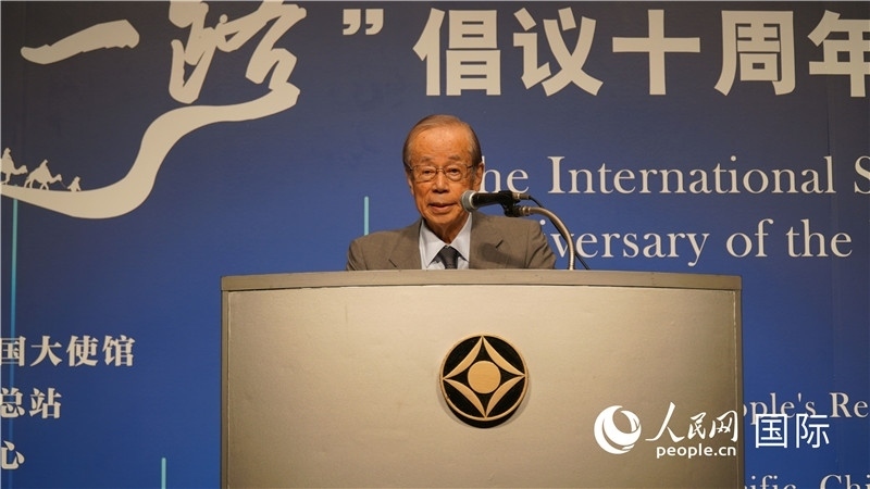 日本前首相福田康夫致辭。人民網(wǎng) 蔣曉辰攝