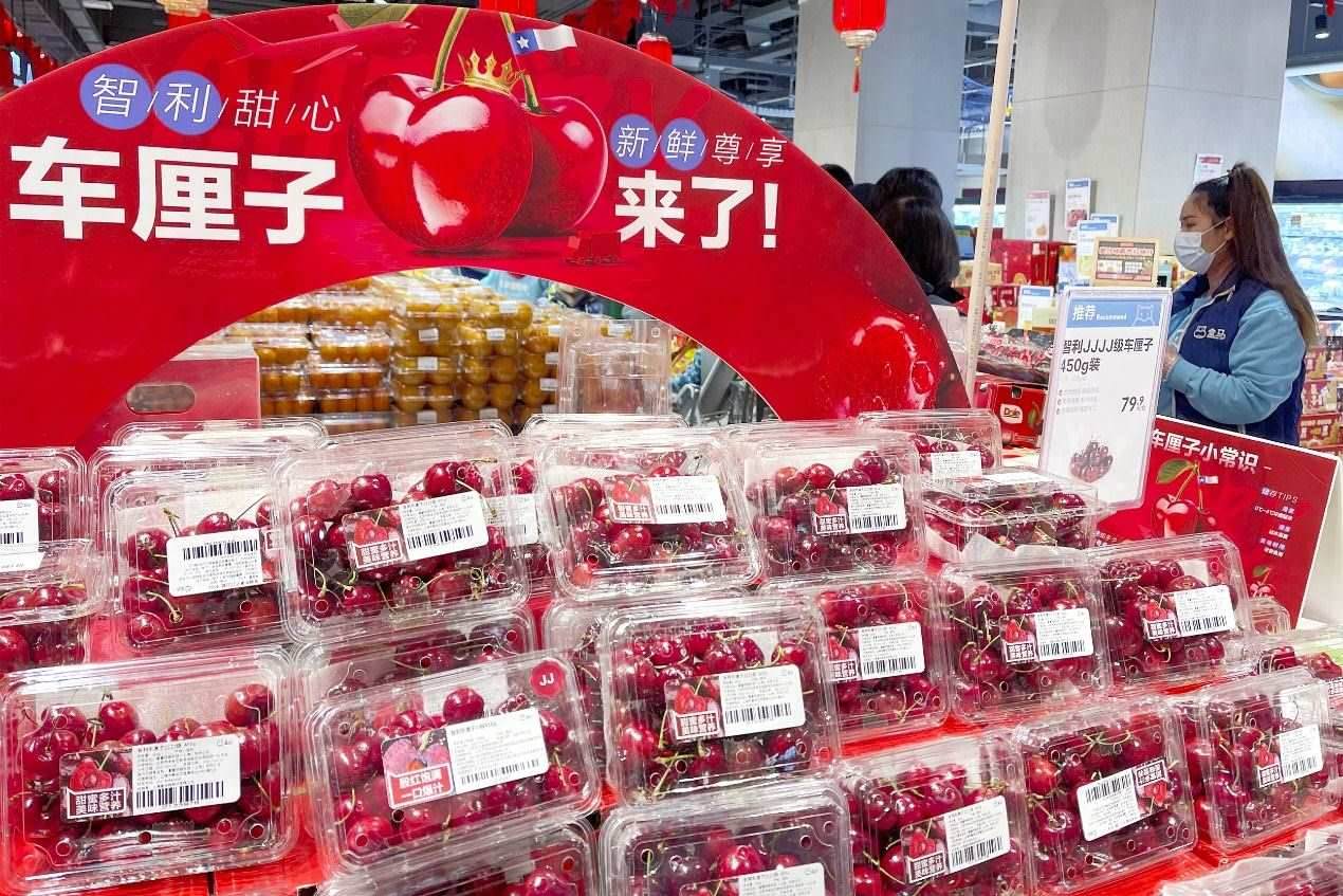 北京一家盒馬鮮生超市中智利車?yán)遄邮圪u區(qū)。來源：視覺中國