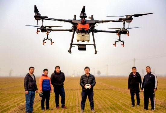 2019年2月25日，無人機(jī)教員（右三）在河北省衡水市冀州區(qū)徐莊鄉(xiāng)北榆林村為村民做植保無人機(jī)飛行操作技能培訓(xùn)。新華社記者 李曉果 攝