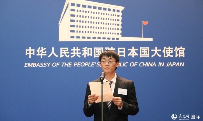 獲獎(jiǎng)學(xué)生代表、大阪大學(xué)博士生劉亞飛發(fā)表感言。人民網(wǎng) 許可攝