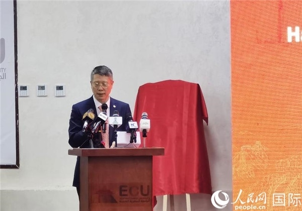 中國(guó)石化非洲代表處總代表衛(wèi)東致辭。人民網(wǎng)記者 沈小曉攝