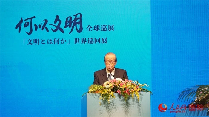 日本前首相福田康夫致辭。人民網 蔣曉辰攝