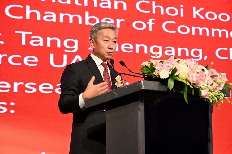 中國駐阿聯(lián)酋大使張益明致辭。阿聯(lián)酋中華工商總會(huì)供圖