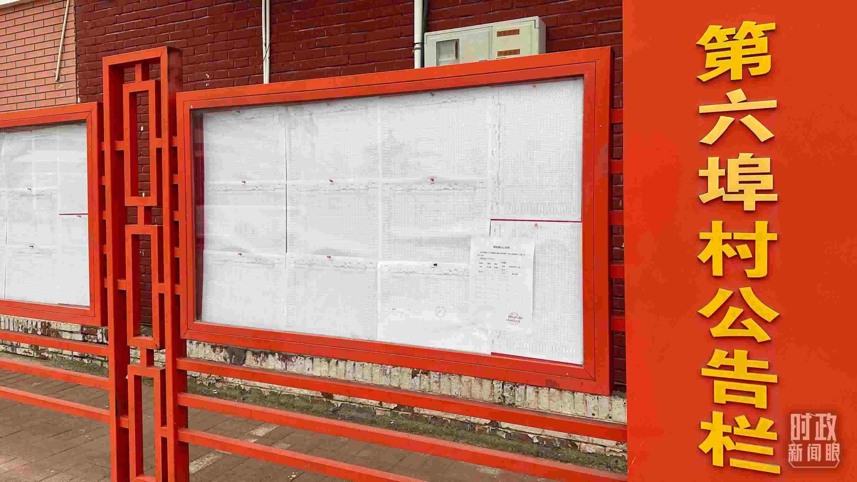 △第六埠村公告欄里張貼著“天津市2023年蓄滯洪區(qū)農(nóng)作物、經(jīng)濟(jì)林補(bǔ)償標(biāo)準(zhǔn)表”等。（總臺(tái)央視記者覃思拍攝）