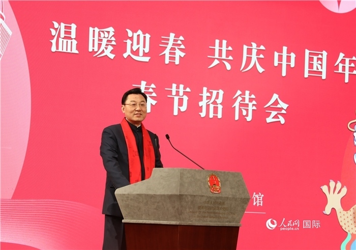 中國駐美國大使謝鋒發(fā)表致辭，向全體在美同胞致以親切問候。人民網(wǎng)記者 李志偉攝