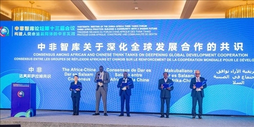 《中非智庫關(guān)于深化全球發(fā)展合作的共識》（又稱“中非達累斯薩拉姆共識”）發(fā)布。浙江師范大學(xué)非洲研究院供圖