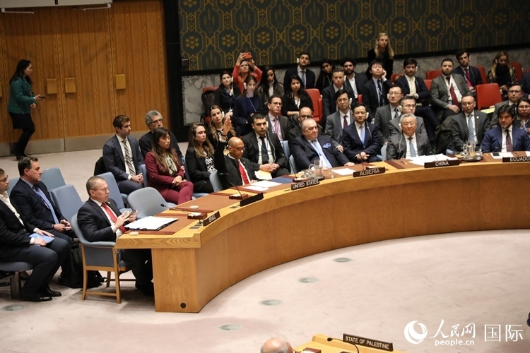 4月18日，安理會(huì)投票現(xiàn)場(chǎng)，12個(gè)成員投贊成票。 人民網(wǎng)記者 李志偉攝