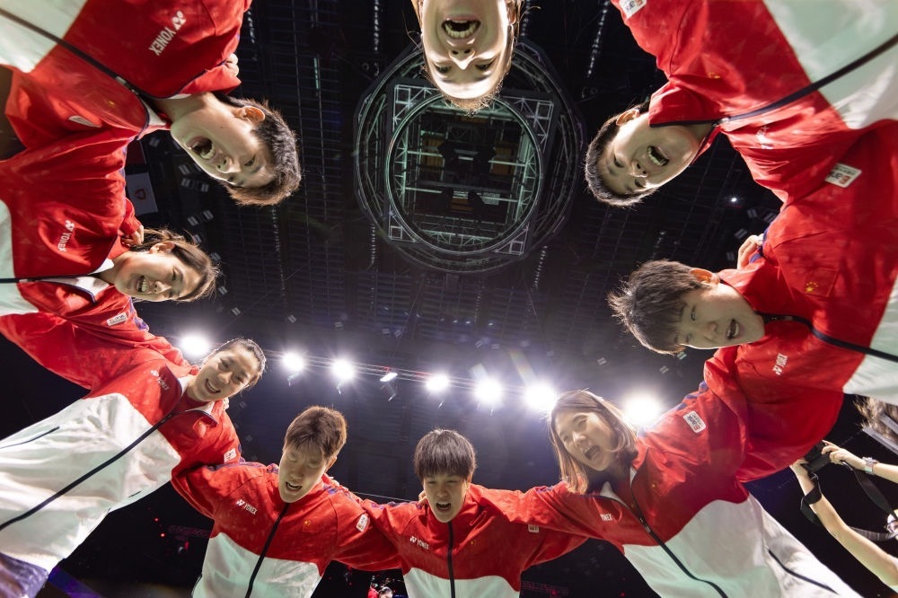 5月5日，中國(guó)隊(duì)在賽前互相鼓勵(lì)。新華社記者 江宏景 攝