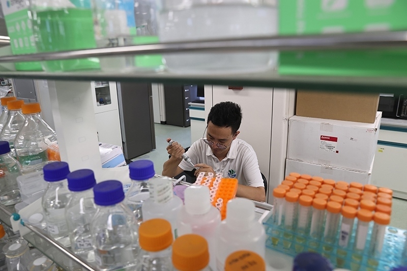 在三亞崖州灣科技城，一名青年科技工作者正在進行科研工作。