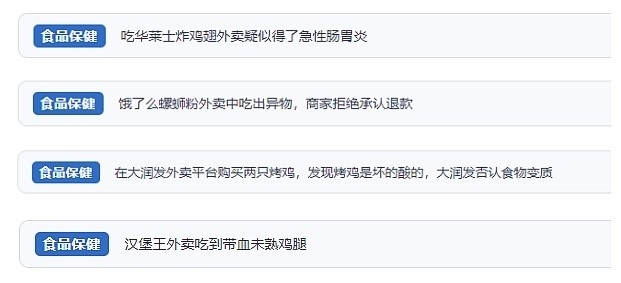 網(wǎng)友涉及外賣的相關(guān)投訴。（“人民投訴”用戶投訴截圖）