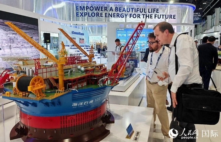 觀眾在中企展臺參觀。人民網(wǎng)記者管克江攝