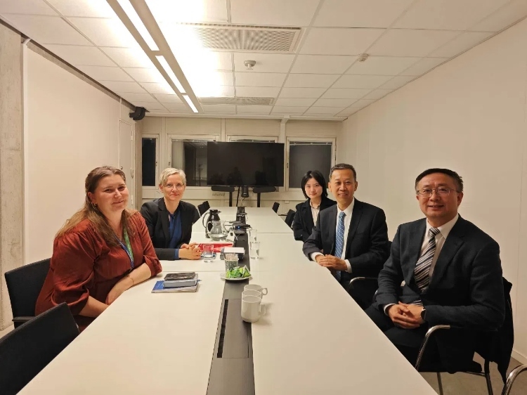 中國駐瑞典大使崔愛民會見瑞典聯(lián)合國教科文組織全國委員會秘書長。中國駐瑞典大使館供圖