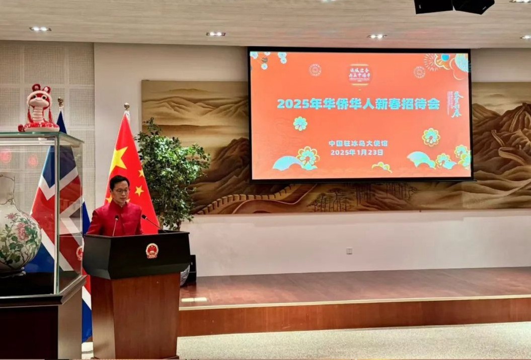 中國駐冰島大使何儒龍致辭。中國駐冰島大使館供圖