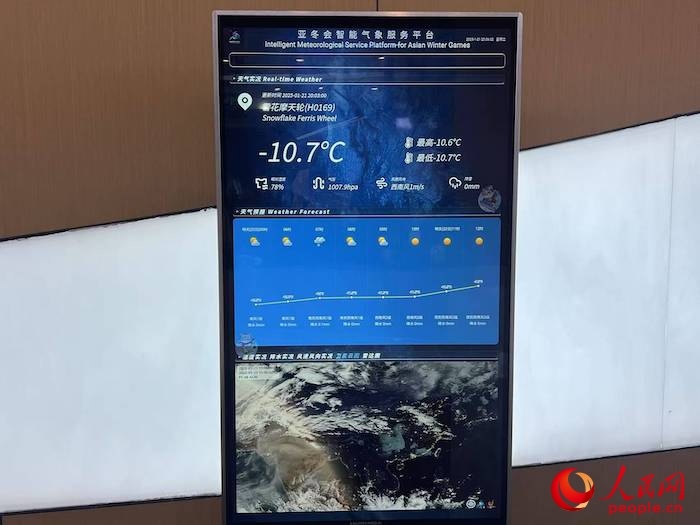 摩天輪等候大廳實(shí)時(shí)顯示的氣象信息。人民網(wǎng) 高清揚(yáng)攝