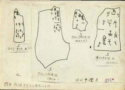 周堯?yàn)椤吨袊ハx學(xué)史》摹寫的甲骨文材料。老科學(xué)家學(xué)術(shù)成長資料采集工程供圖