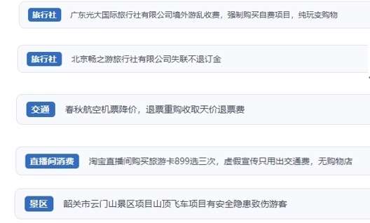 網(wǎng)友在“人民投訴”平臺(tái)反映涉旅游消費(fèi)相關(guān)糾紛。（“人民投訴”用戶(hù)投訴截圖）